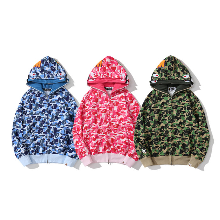 A Bathing Ape Camouflage Shark Embroidery Letter Double-hat hoodie