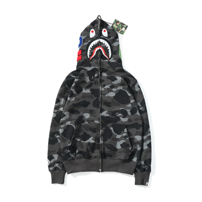 A Bathing Ape Camouflage shark zipper embroidery hoodie