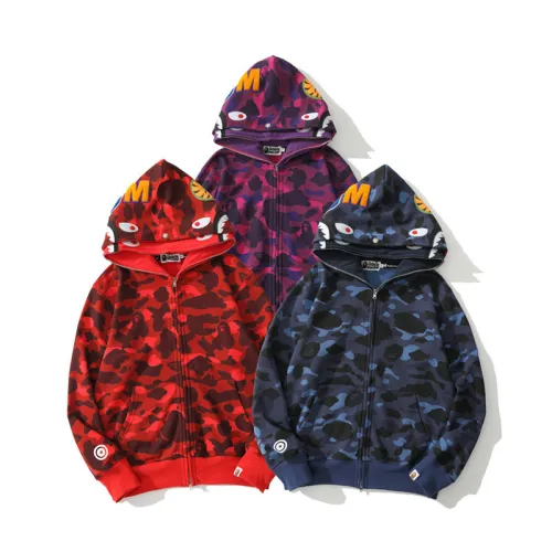 Camouflage shark head zipper Double-hat hoodie