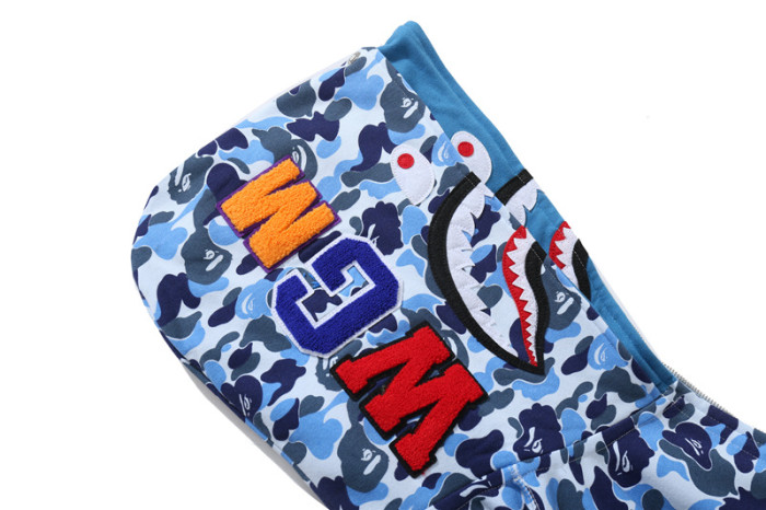 A Bathing Ape Camouflage Shark Embroidery Letter Double-hat hoodie
