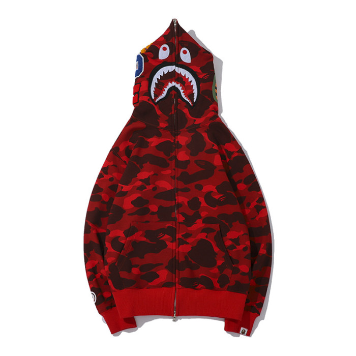 A Bathing Ape Camouflage shark zipper embroidery hoodie