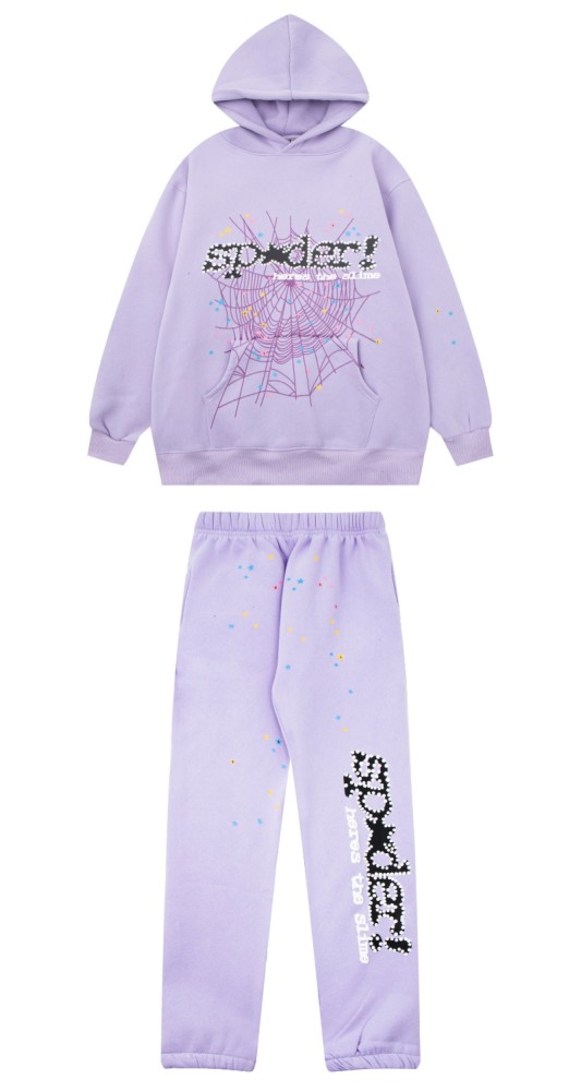 Young Thug-Sp5der Colorful star spider web slime print hoodie & pants set