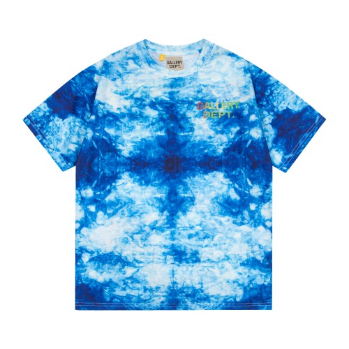 GaIIery dept Retro deep blue tie-dyed rainbow letter washed printed tee