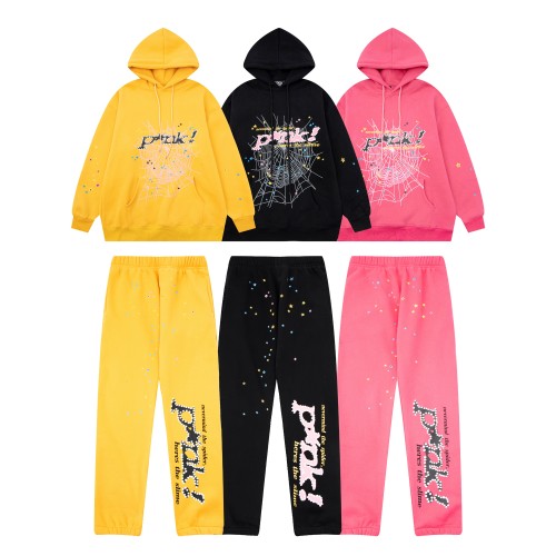 Young Thug-Sp5der Pink! Colorful star dot print hoodie & pants set