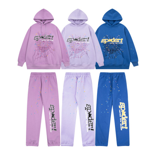 Young Thug-Sp5der Colorful star spider web slime print hoodie & pants set