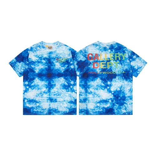 GaIIery dept Retro deep blue tie-dyed rainbow letter washed printed tee