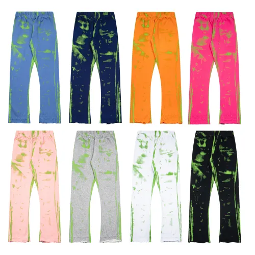 Fluorescent green oil paint drawstring flared pants