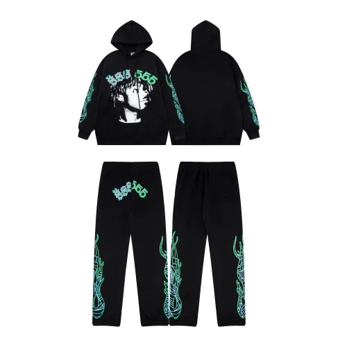 Fluorescent color pattern passerby face Print hoodie & pants set