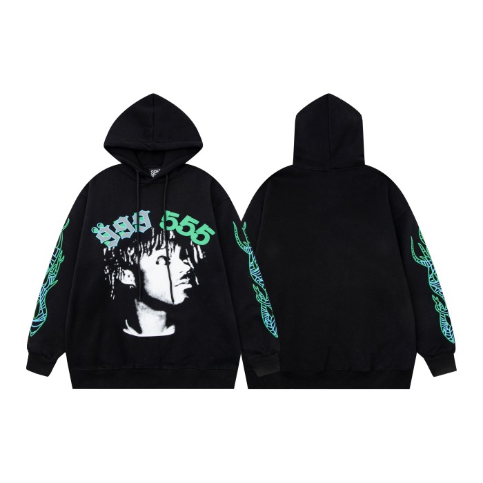 Young Thug-Sp5der Fluorescent color pattern passerby face Print hoodie & pants set