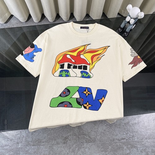 Front and back printed train head flame graffiti print tee