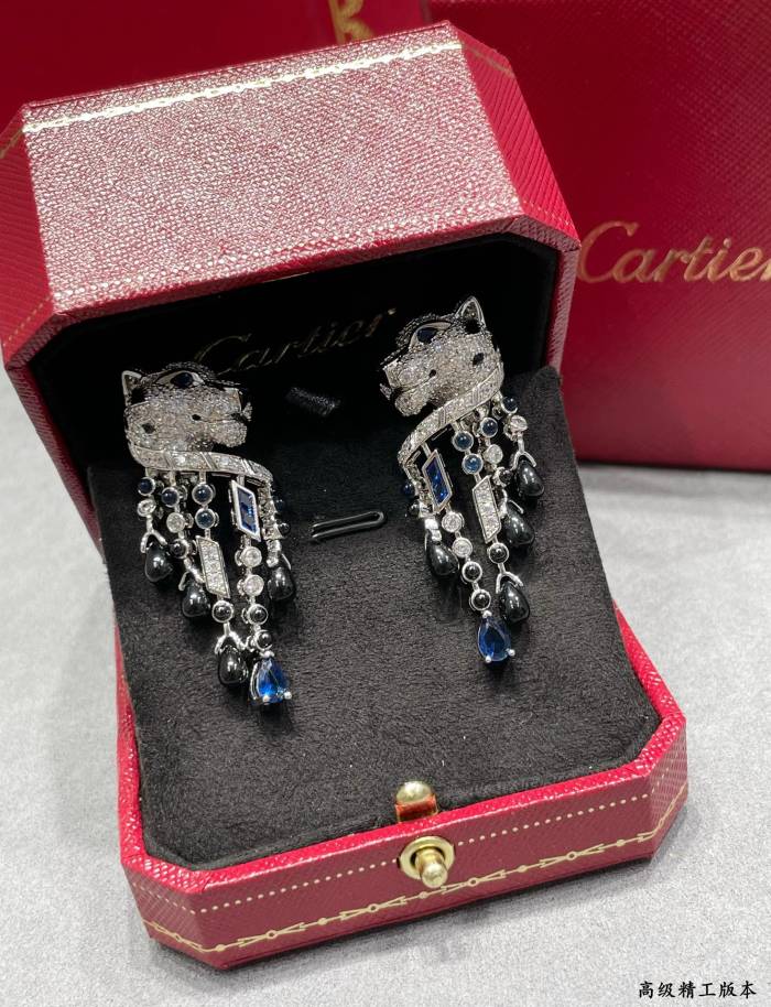Copy Copy 1:1 quality version C@rtier black onyx tassel leopard earrings