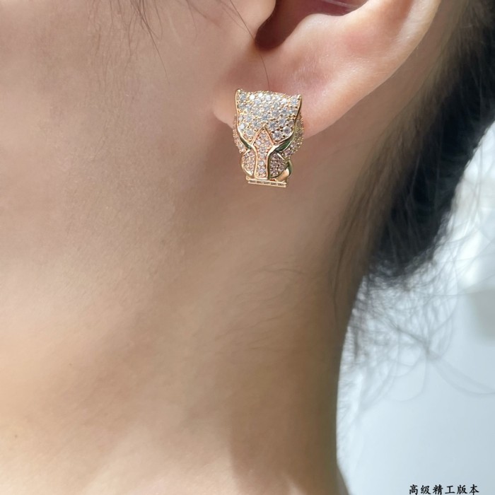 1:1 quality version CNC C@rtier Leopard Head Earrings