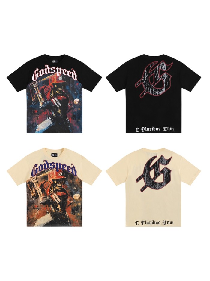 Godspeed Skull baseball player Print tee 2 colors