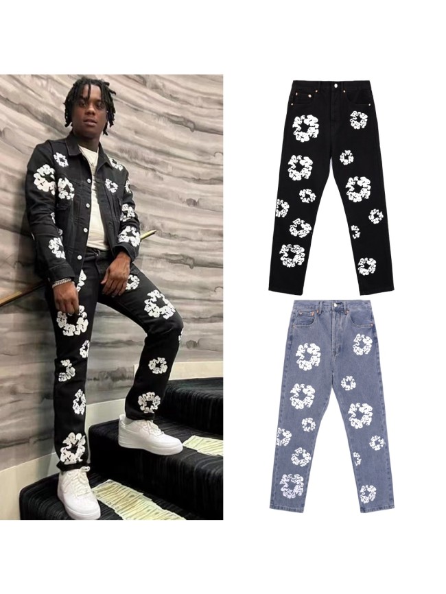 Denim Tears white kapok Print jeans 2 colors