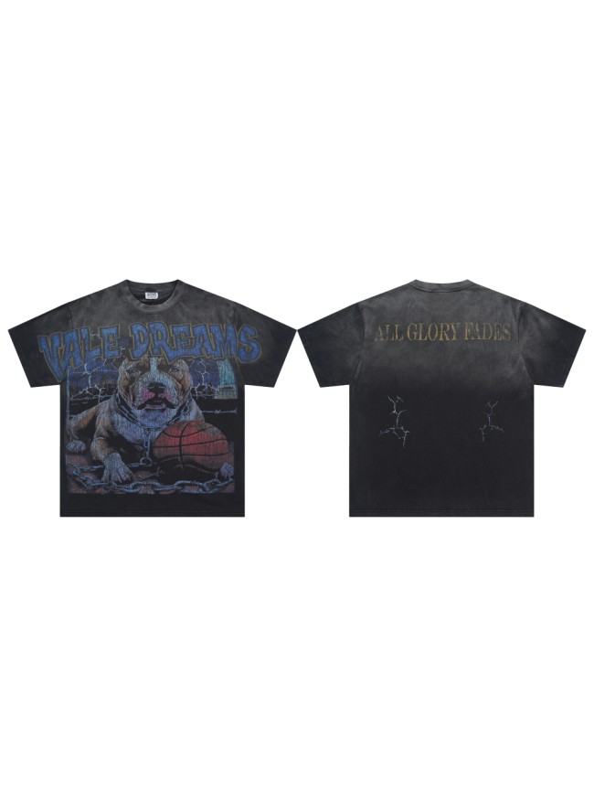 Vale Forever Dog and Basketball Printed Washed Version Tee