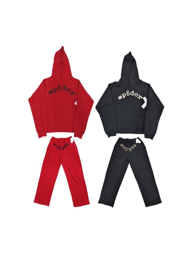 Young Thug-Sp5der Front and back Rhinestone monogrammed VVS Hoodie & Pants Set 2 colors