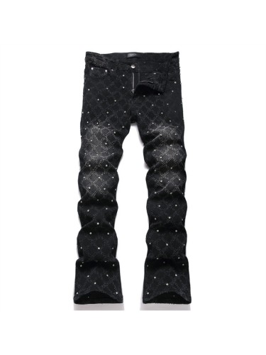 Amiri Small Diamond Pattern Embroidered Black Jeans