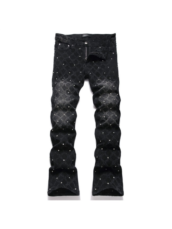 Amiri Small Diamond Pattern Embroidered Black Jeans