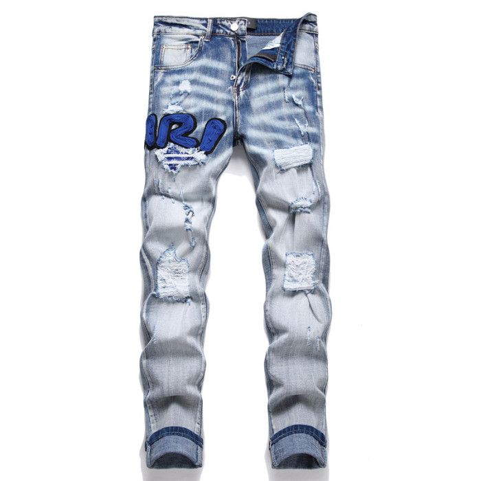 Amiri Blue Fabric Logo Jeans