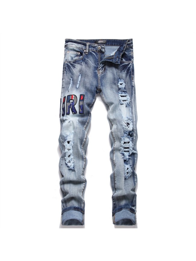 Amiri 3D Embroidery Mesh Logo Ripped Jeans