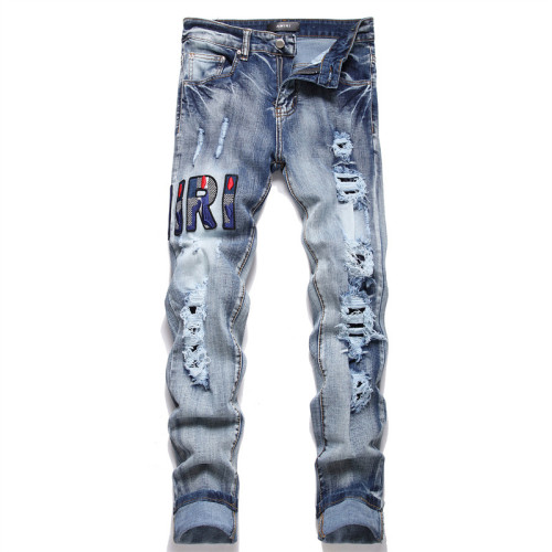 Amiri 3D Embroidery Mesh Logo Ripped Jeans