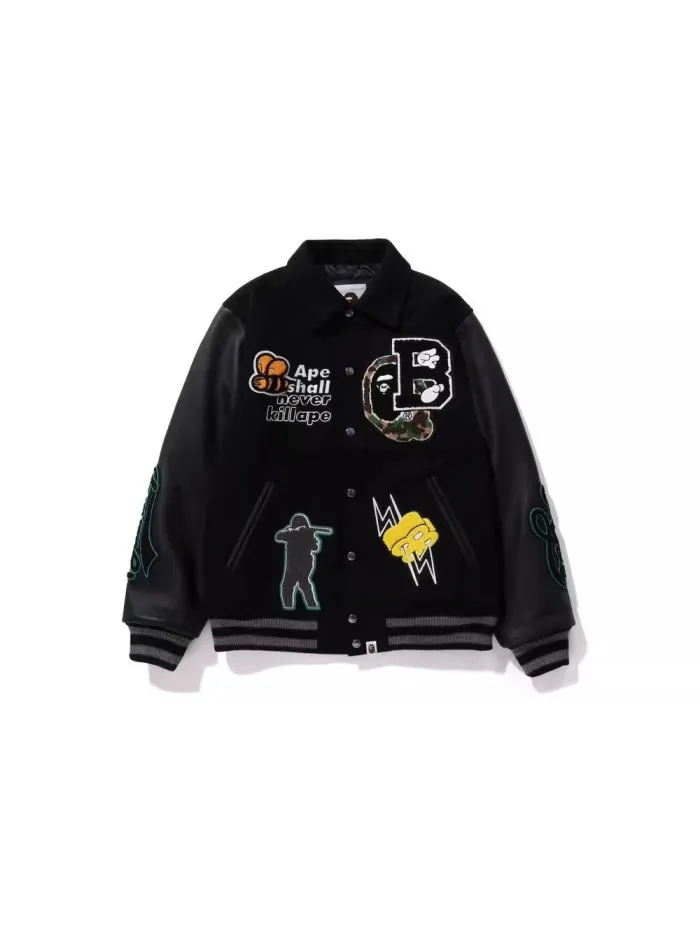 A Bathing Ape Bee Aiming Fleece Embroidered Baseball Jacket