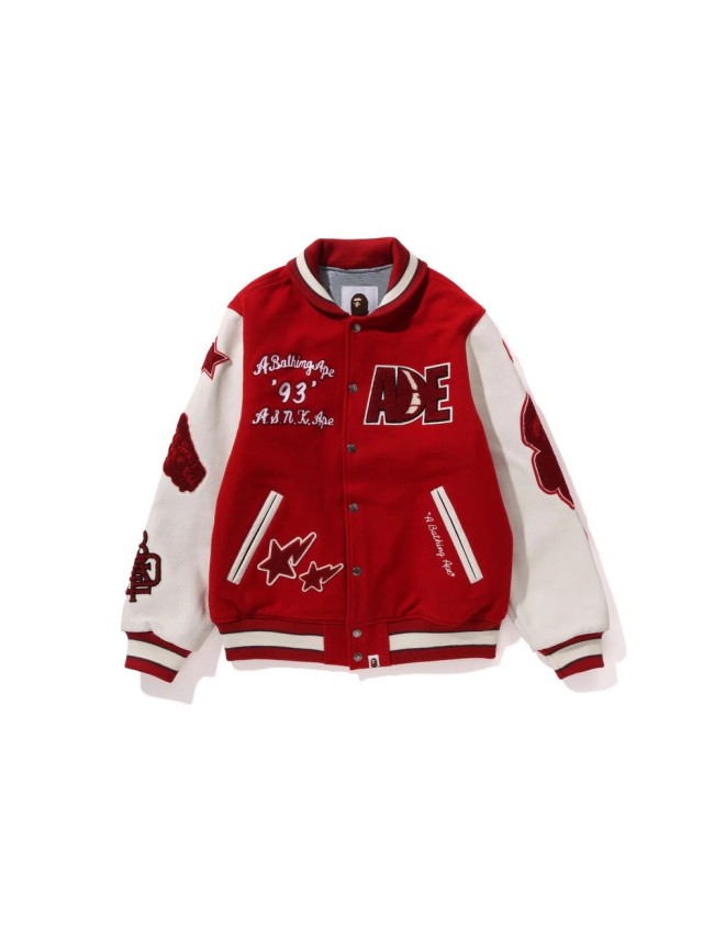 A Bathing Ape Color-blocked Fleece APE Embroidered Baseball Jacket 2 colors