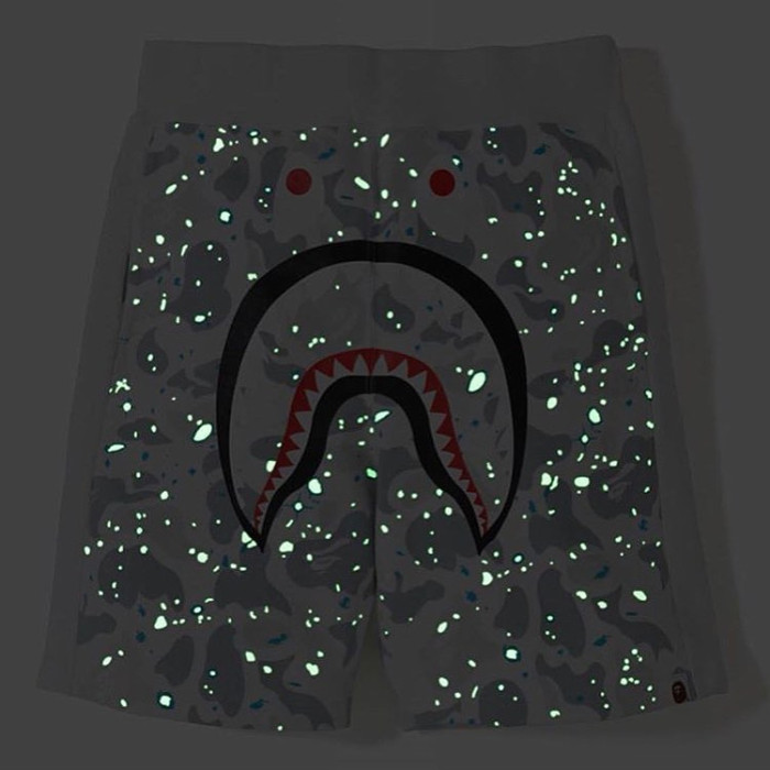 A Bathing Ape Shark Head Night Glow Side Patchwork Print Shorts 2 colors