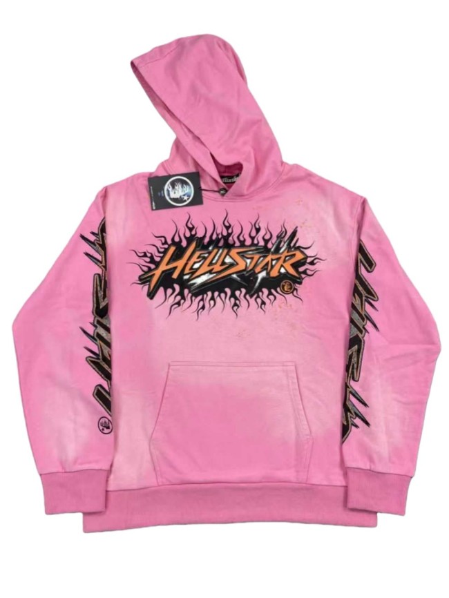 Hellstar Studio Flame Logo Flower Sleeve Hooded Sweatshirt with Flame Front