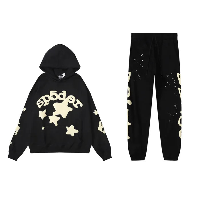 Young Thug-Sp5der Chest Five Stars Monogrammed Hoodie & Pants Set 3 colors