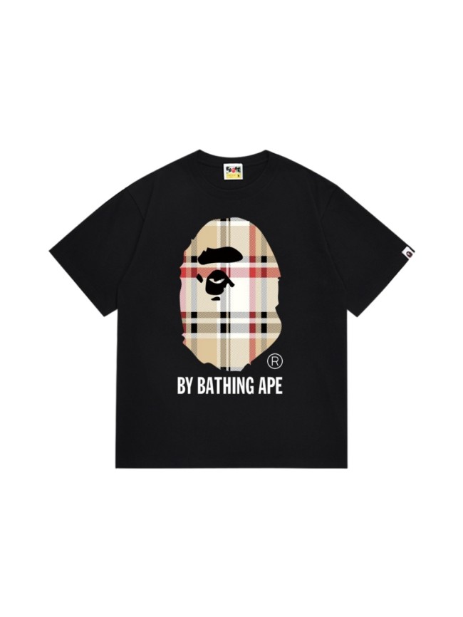 A Bathing Ape Plaid Ape Head Letter Print Tee 2 colors