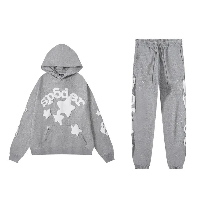 Young Thug-Sp5der Chest Five Stars Monogrammed Hoodie & Pants Set 3 colors