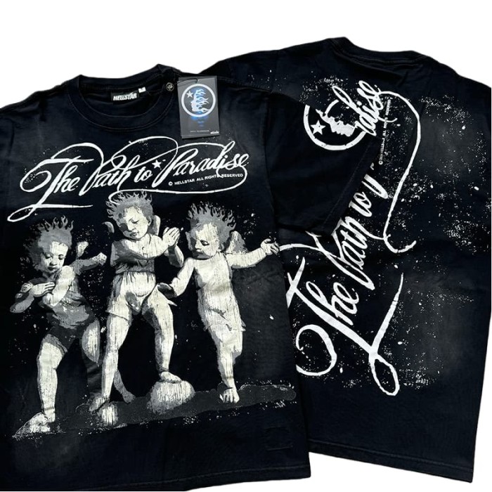 Hellstar Studio Three dancing little boys with curvy letters washed version tee