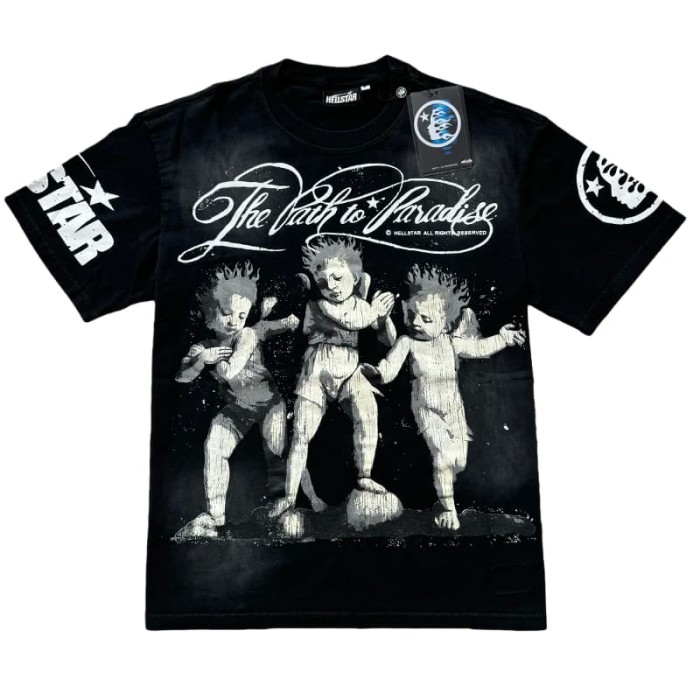 Hellstar Studio Three dancing little boys with curvy letters washed version tee