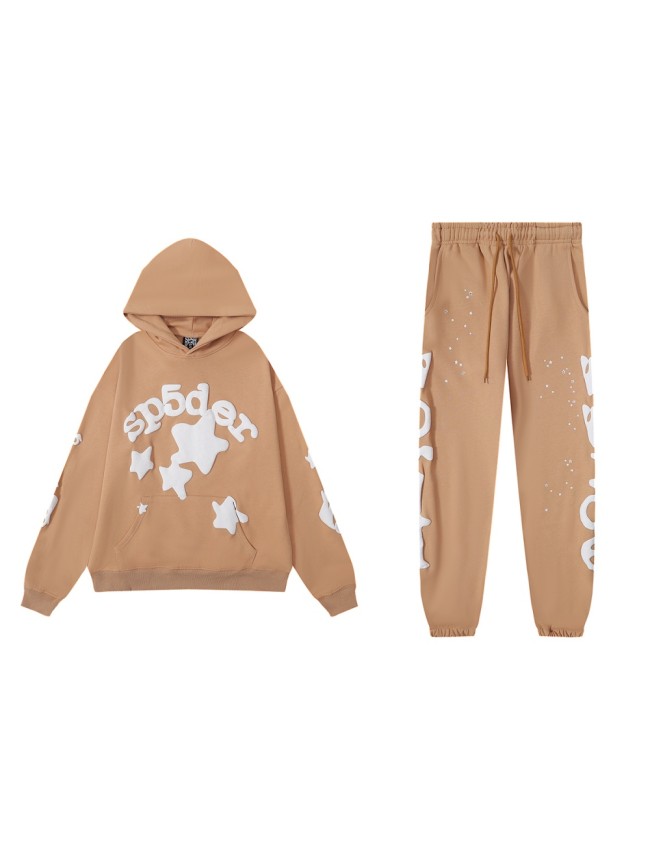 Young Thug-Sp5der Chest Five Stars Monogrammed Hoodie & Pants Set 3 colors