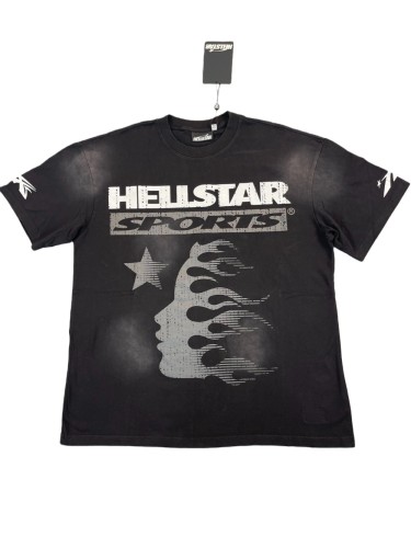 Hellstar Studio Silver Grey Side Face Goddess Logo Printed Washed Version Tee