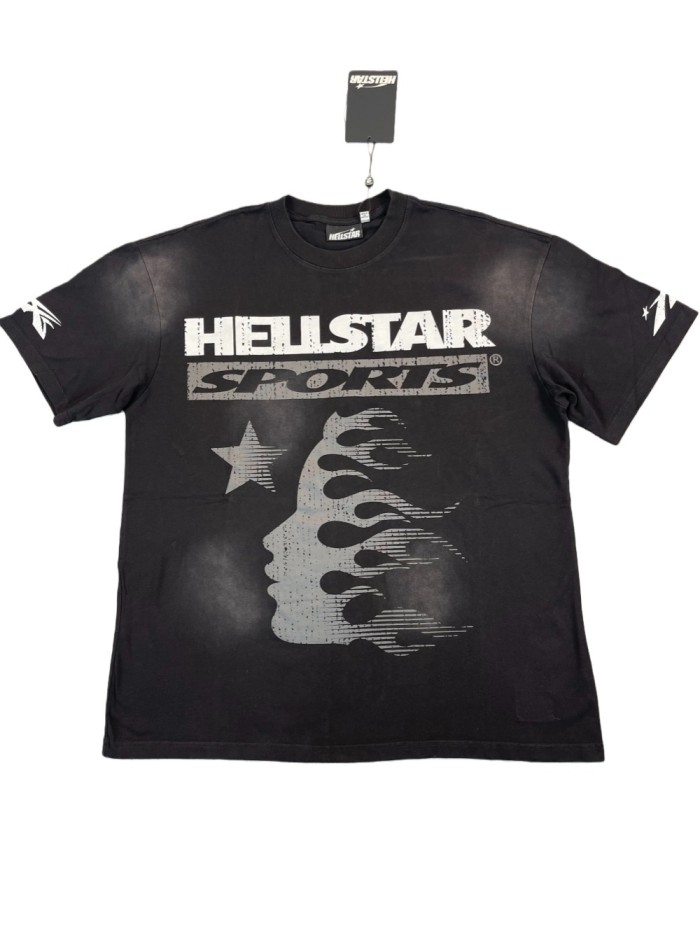 Hellstar Studio Silver Grey Side Face Goddess Logo Printed Washed Version Tee