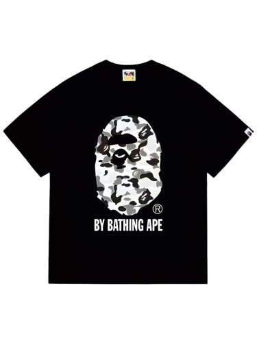 A Bathing Ape Classic Black White Grey Camouflage Big Ape Head Print tee 2 colors