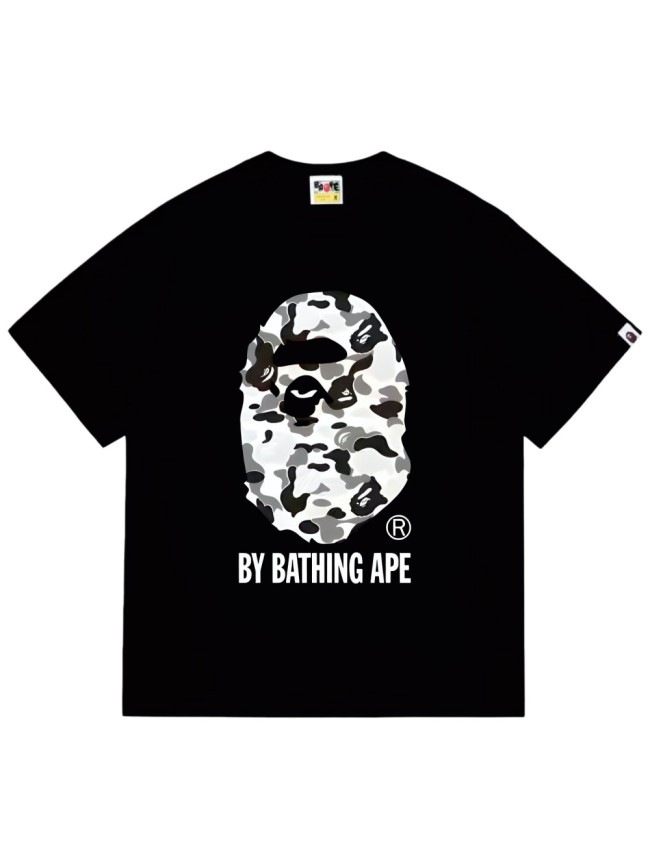 A Bathing Ape Classic Black White Grey Camouflage Big Ape Head Print tee 2 colors