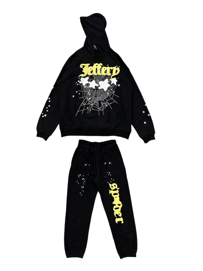 Young Thug-Sp5der Jeffery White Stars Bubble Print Hoodie & Pants Set
