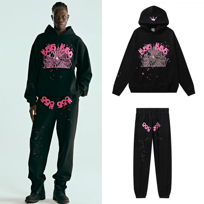 Young Thug-Sp5der 555 pink Spider Web Hoodie & Pants Set