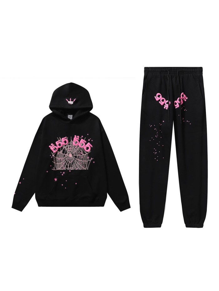 Young Thug-Sp5der 555 pink Spider Web Hoodie & Pants Set
