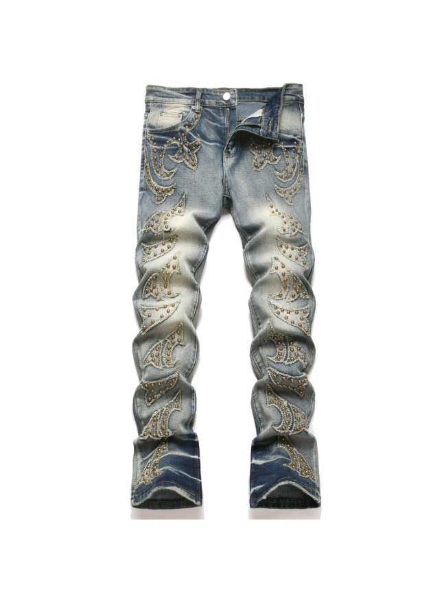 Amiri Punk Embroidery Rivet Patchwork Jeans