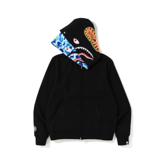 A Bathing Ape Split camouflage shark head Double-hat hoodie