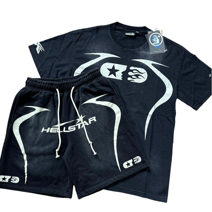 Hellstar Studio sport logo back digital print washed version tee & shorts set 7 colors