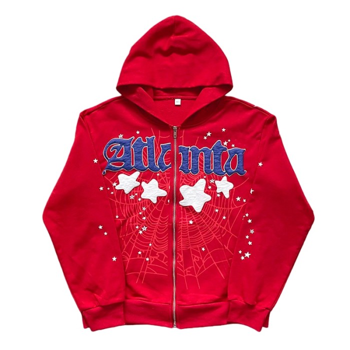 Young Thug-Sp5der Atlanta Zip Up Hoodie & Pants set red