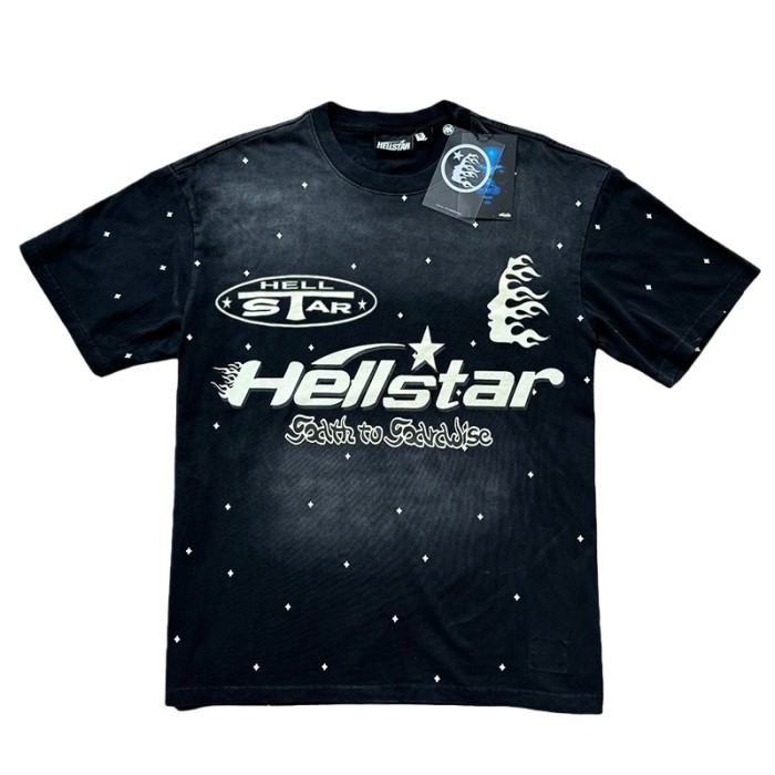 Hellstar Studio Full Star Logo Print Washed Black Tee