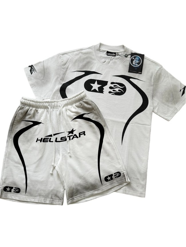 Hellstar Studio sport logo back digital print washed version tee & shorts set 7 colors