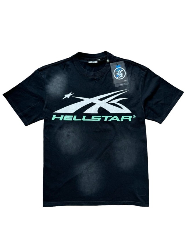 Hellstar Studio White Green Logo Washed Black Tee