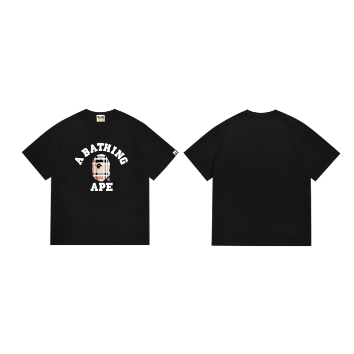 A Bathing Ape Plaid Small ape man head pattern letter Tee 2 colors